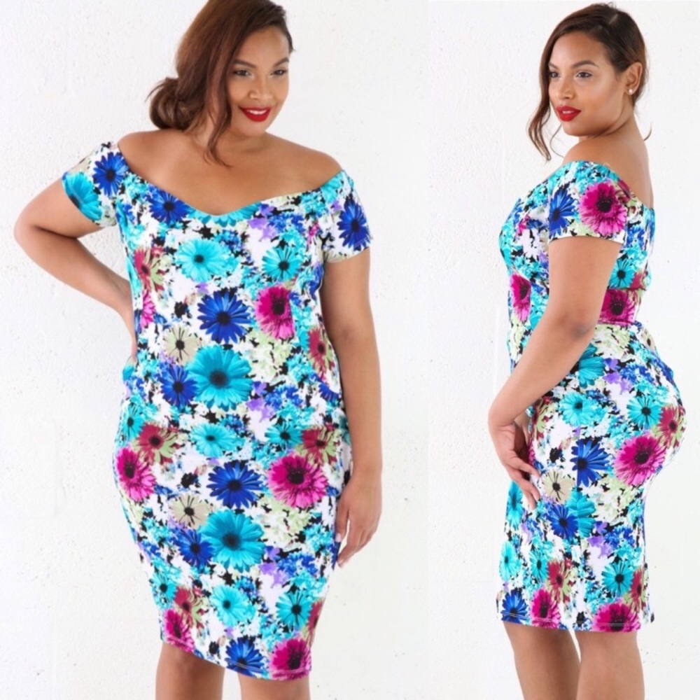 🌸*HP* Daisy Stretchy Midi Off Shoulder Dress
